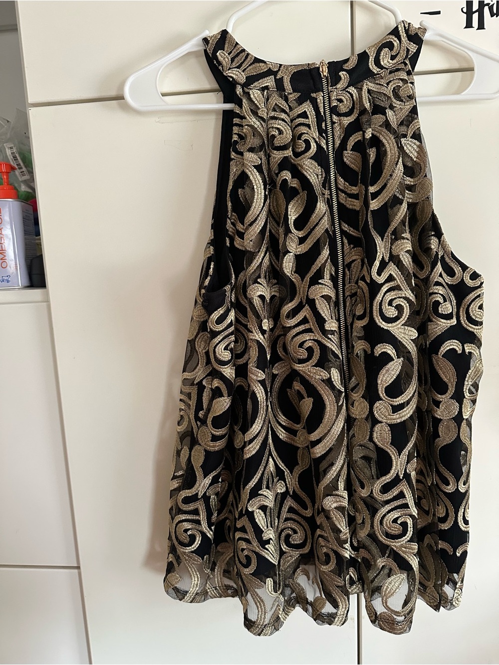 Romeo & Juliet Couture Black Skater Skirt with Gold Embroidery